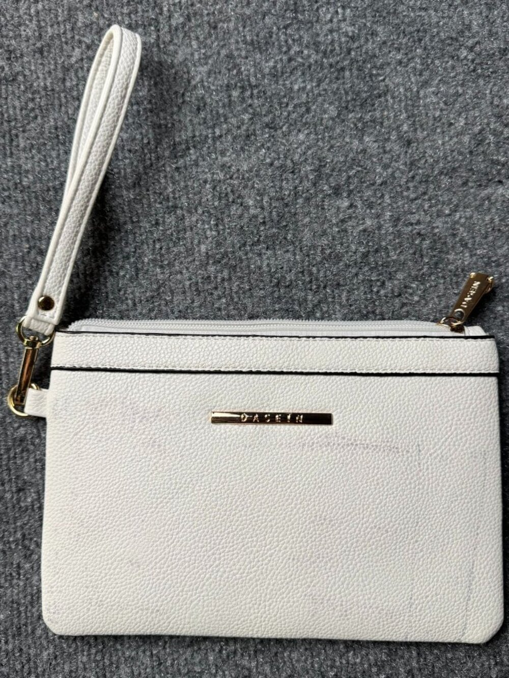 Dasein White Vegan Leather Wristlet Zip Clutch Pouch Bag Damaged Need Wash
